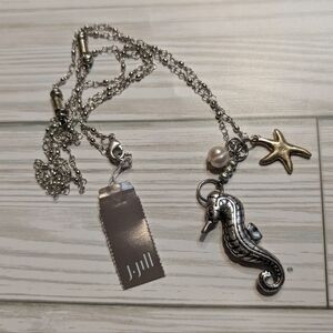 J. JILL Silver Seahorse and Starfish Necklace with Faux Pearl NWT